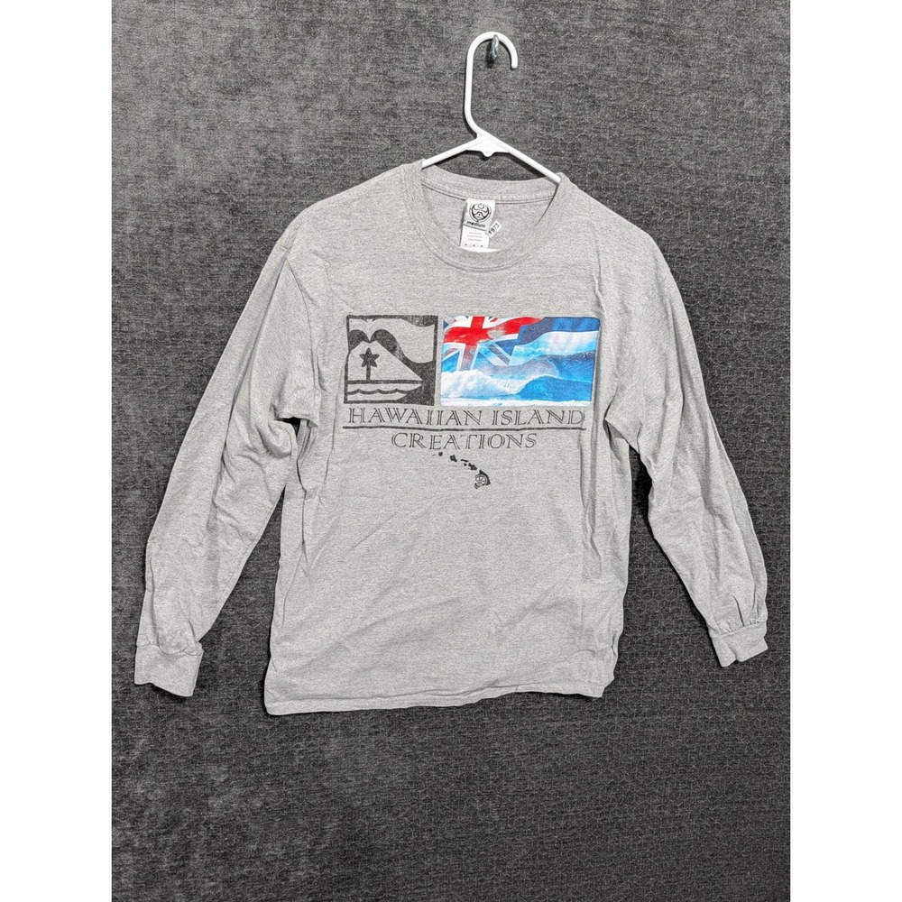 Hawaiian Island Creations HIC Mens Medium Gray Long Sleeve Surf Graphic T-Shirt